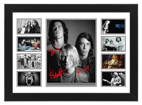 AllStarMedia Nirvana Collage Autogramm Posterdruck – Limitierte Auflage Poster, Heim- und Bürodekoration, Wandkunst, Git für Fans, Bandmitglieder signiert (gerahmt, A4 (12 x 8 - 30 x 20 cm)) von AllStarMedia