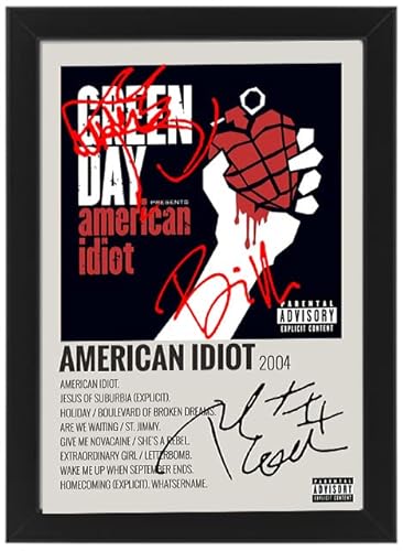 American Idiot by Green Day Album Song Cover signiertes Poster – Autogramm Display, Fanartikel Geschenk (gerahmt, A3) von AllStarMedia