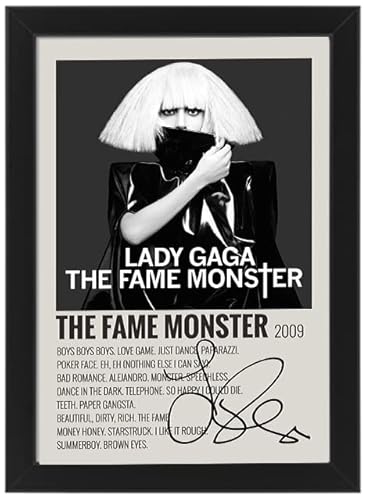 Lady Gaga The Fame Monster Album Cover signiertes Poster – Autogrammdruck Display, Fanartikel Geschenk (gerahmt, A4) von AllStarMedia