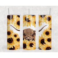 20 Oder 30Oz Becher | Highland Kuh Sublimation Sonnenblumen Doppelwandiges Deckel Mit Stroh Frühlings-| Blumen Süße Geschenk von AllThingsAffordable