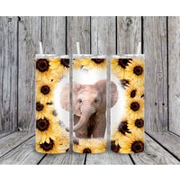 Sonnenblume Elefant Becher | Elefant Dschungel Sonnenblume Gerade Skinny Sublimation Doppelwandig Becher Süß Geschenk von AllThingsAffordable