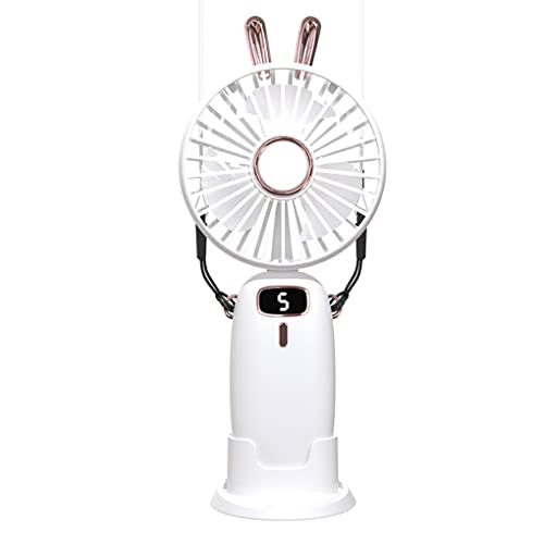 Allayu ABS PP Tragbarer Ventilator, faltbar, niedliches Tierohr Handgerät, leiser Betrieb, 5 Gänge, zum Aufhängen am Hals, batteriebetriebene Lüfter, Kühler, Weißer Typ 3 von Allayu