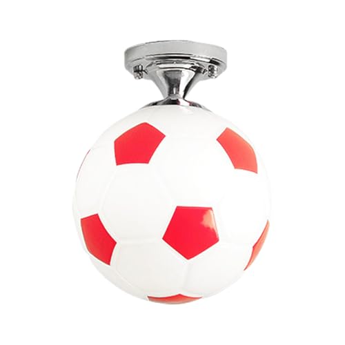 Allayu Fußball LED Deckenleuchten aus Premium Glas für kreative Kinder, Jungen, Schlafzimmer, Dekoration, Fußball, Bar, Club, Deckenleuchte, Rot von Allayu