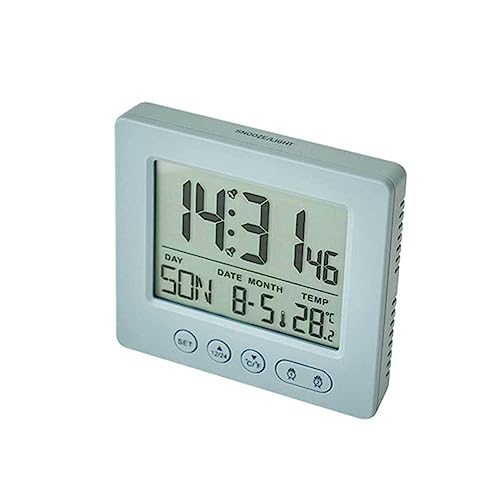 Allayu Hochauflösender Wecker Digitales Datum Tragbare Tisch LED Uhren mit Hintergrundbeleuchtung Temperatur Feuchtigkeits Tischuhren, Grau von Allayu