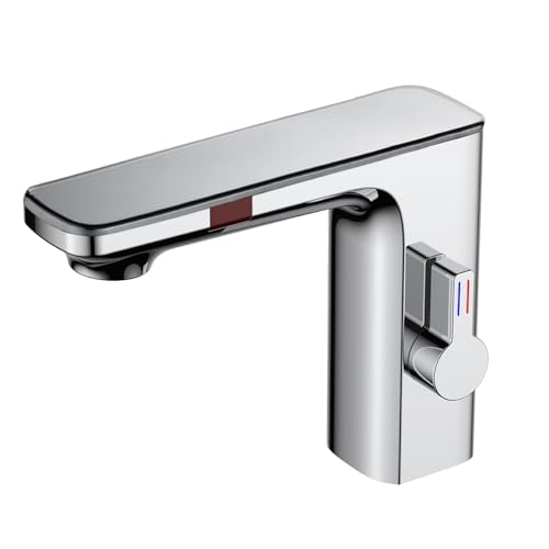Allayu Kristallklare Badezimmerarmaturen aus gehärtetem Glas mit Infrarotsensor, Doppelsteuerung, automatischer Wasserschalter, Warm und Kaltwasserarmaturen, Typ+1 von Allayu