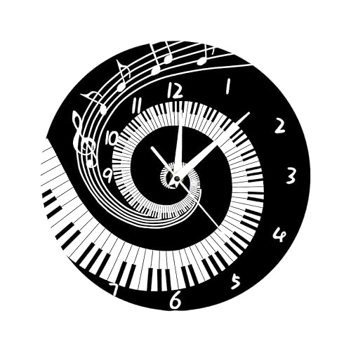 Allayu Leise und langlebige runde Moderne Wanduhr, genaue Zeitmessung für Musikliebhaber, robuste Konstruktion, einzigartiger ABS Stil, Schwarz weißes Klavier von Allayu