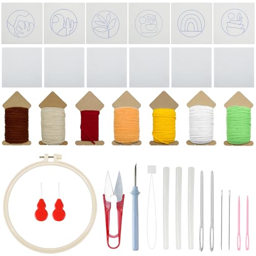 Allazone Needle Punch Handwerk Stickerei Kit, Punch Needle Untersetzer Kit, Easy Embroidery für Anfänger Coaster Kunst und Handwerk Needle Coaster, Pflanzen von Allazone