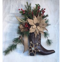 Cowboy Stiefelkranz Mit Geweih - Hirschgeweihkranz Western/Rustikale Landweihnacht von Alldesignsequine