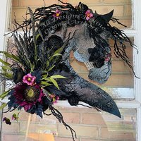 Friesian Halloween Dark Wood Blume Pferd Kopf Wand Kunst Oder Tür Hänger - Headless Horseman Gruselig, Schöne Aufhänger von Alldesignsequine