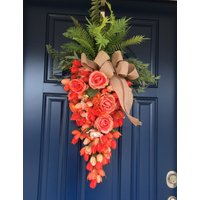 Orange Tulpe Rose Blumen Karotte Kranz - Express Versand Verfügbar Frag Mich Osterkranz Möhre Frühlingskranz Mixed Flower von Alldesignsequine