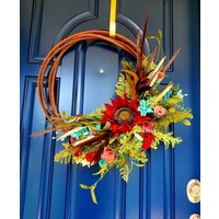 Rustikaler Frühlings-Lasso-Kranz Mit Hirschgeweih - Cowboy-Lariat-Seilkranz Benutzerdefinierte Farben Erhältlich Bauernhausdekor von Alldesignsequine