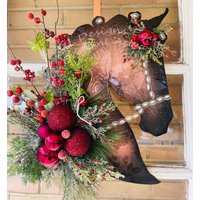 Weihnachts-Dressur-Pferdekopf-Wanddekoration - Pferdekranz Im Metallic-Look Benutzerdefinierte Farben Erhältlich Multi-Media-Kunstmuster von Alldesignsequine