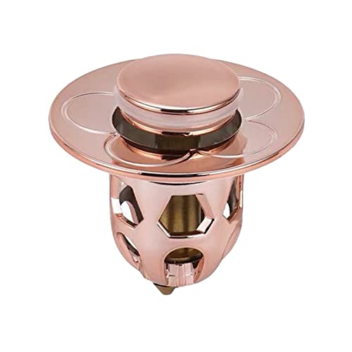 up Abflussstopfen Up Ablaufgarnitur Waschbecken Universal Edelstahl Rückprall Push-Typ Messing Aufklappfilter Waschbeckenstöpsel Sieb für Spülbecken Badewanne (Rose Gold, Einheitsgröße) von Allegorly