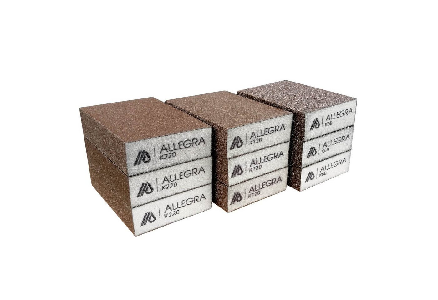 ALLEGRA Schleifschwamm Schleifschwamm-Set 3x3 I Körnung K60 K120 K220, (3x3) von ALLEGRA