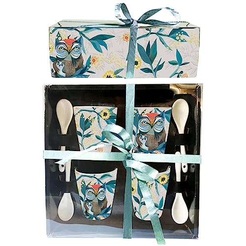 Allen Designs - Dekorative Tasse Set 4 Tassen mit Eulen und Rucksack von Allen Designs