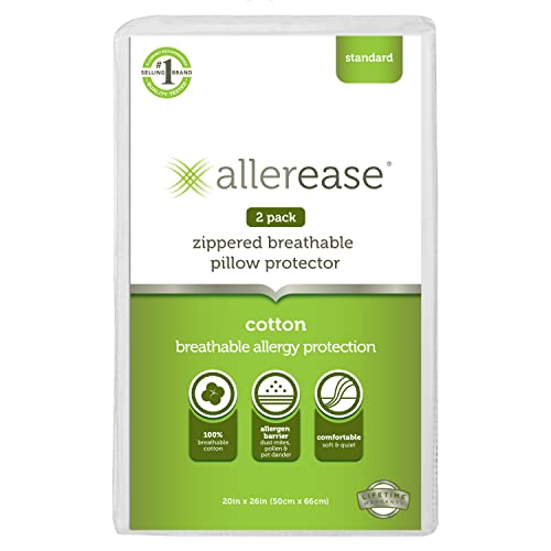 Aller-Ease Kissenschutz zum Schlafen 100% atmungsaktive Baumwolle, Weiß, 2 Count (Pack of 1), 2 von Aller-Ease