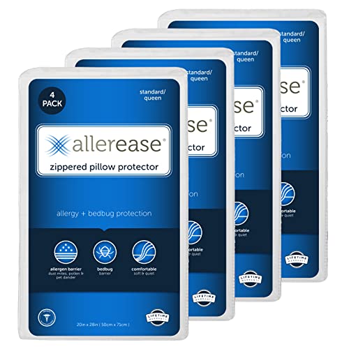 Aller-Ease MAXIMALY KISSENSCHUTZ King,4er Pack - Hypoallergener Kissenbezug mit Reißverschluss Design verhindert das Ansammeln von Bettwanzen und Allergenen, maschinenwaschbar, 4er Pack, weiß von Aller-Ease