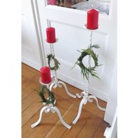 Vintage, 3 Große Kerzenhalter, Weiß, Schmiedeeisen Vintage, 3 Große Kerzenhalter, Weiß, Schmiedeeisen von AllerleiRauhDesign
