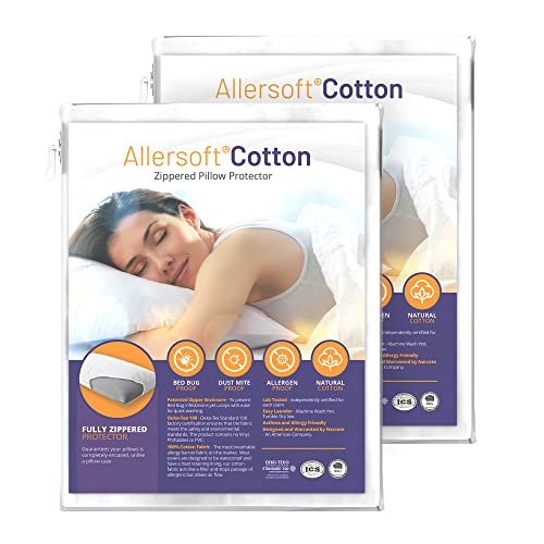 Allersoft 100% Baumwolle| 2 Stücke Reißverschluss Anti Staubmilbe, Bett Bug & Allergen Control Kissenbezug für Allergiker | Oeko-Tex Zertifiziert (2, 50 x 70 cm) von Allersoft