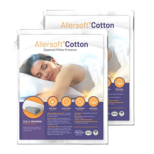 Allersoft 100% Baumwolle| 2 Stücke Reißverschluss Anti Staubmilbe, Bett Bug & Allergen Control Kissenbezug für Allergiker | Oeko-Tex Zertifiziert (2, 50 x 75 cm) von Allersoft