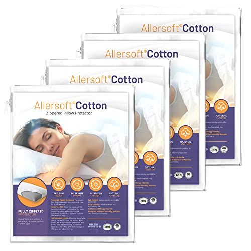 Allersoft 100% Baumwolle| 4 Stücke Reißverschluss Anti Staubmilbe, Bett Bug & Allergen Control Kissenbezug für Allergiker | Oeko-Tex Zertifiziert (4, 40 x 60 cm) von Allersoft