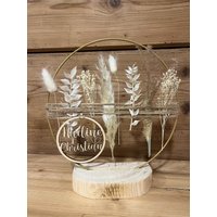 Trockenblumenkranz Personalisiert Auf Metallring 25 cm Mit Holzfuß von AllesFine