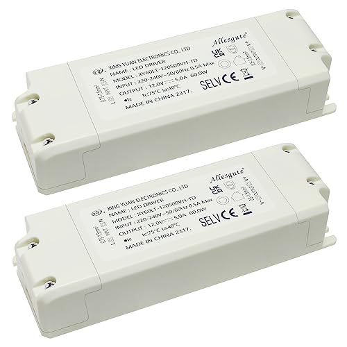 2er LED Trafo 12V 60W 5A Netzteil, Trafo 230V auf 12V Treiber, LED Transformator 12V Kein Flimmern für G4, MR11, GU5.3, MR16 Lampen, Lichtstreifen von Allesgute