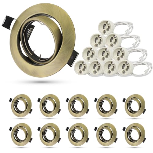 Allesgute 10er Einbaustrahler Led GU10 68mm Set Einbauleuchten Rund Antikbronze Gebürstet Led Spots 230V Schwenkbar Einbaurahmen Inkl. GU10 Fassung für LED oder Halogen Leuchtmittel von Allesgute