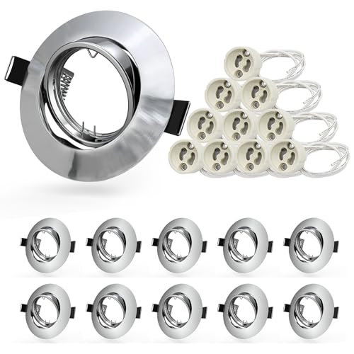 Allesgute 10er Einbaustrahler Led GU10 Set Poliertes Chrom Einbauleuchten Rund Led Spots 230V 360°Schwenkbar Einbaurahmen 68mm Inkl. GU10 Fassung für LED oder Halogen Leuchtmittel von Allesgute