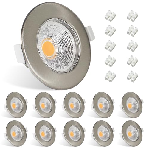 Allesgute 10er LED Einbaustrahler 230V 7W, Gebürstet Edelstahl Einbauleuchten 3000K Warmweiß 600LM, Deckenspots 60° Abstrahlwinkel LED Spots Flach 65-85mm Lochmaß von Allesgute