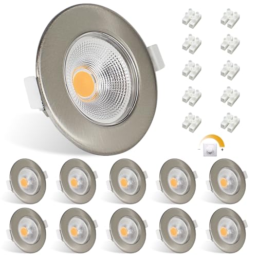 Allesgute 10er LED Einbaustrahler 230V Dimmbar Flach 7W 600LM Gebürstet Edelstahl LED Spots Rund 4000K Neutralweiß Einbauleuchten Einbauspots Flach für Küche von Allesgute