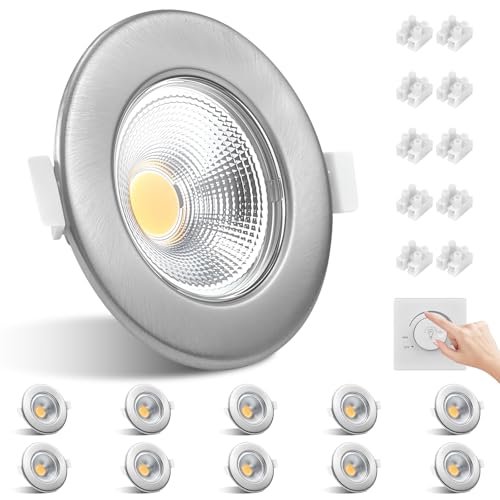 Allesgute 10er LED Einbaustrahler 230V Flach Dimmbar Gebürstet Edelstahl Led Spots 10W Einbauleuchten 850LM 4000K Neutralweiß Einbauspots für Wohnzimmer von Allesgute
