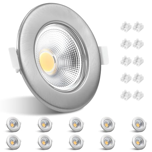 Allesgute 10er LED Einbaustrahler 230V Flach Gebürstet Edelstahl LED Spots Einbauleuchten 10W 3000K Warmweiß 850LM Einbauspots 65-85mm Lochmaß für Küche Wohnzimmer von Allesgute