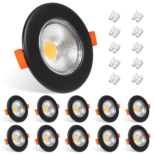 Allesgute 10er LED Einbaustrahler 230V Schwarz LED Spot Flach 7W 600LM Einbauleuchten 3000K Warmweiß Deckeneinbaustrahler 65-85mm Lochmaß für Schlafzimmer Küche Wohnzimmer von Allesgute