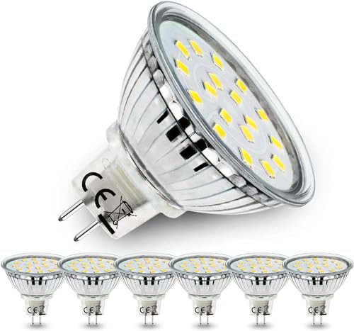 Allesgute GU5.3 LED Kaltweiss 12V MR16 Lampen 5W ersetzt für 45W Halogen Birne, 450lm LED Leuchtmittel AC/DC 12V Flimmerfrei Spot Nicht Dimmbar, 6er Set von Allesgute