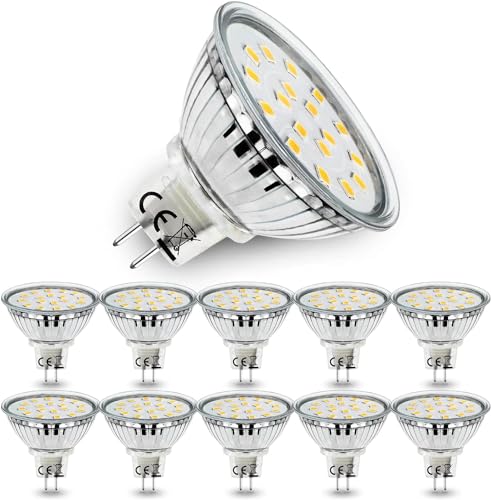 Allesgute GU5.3 LED Lampe, 5W MR16 LED Bulbs 12V Ersatz für 45W Halogen Leuchtmittel, Neutralweiß 4500K 450lm LED Birne 120 Grad AC/DC 12 Volt Spot, 10Stück von Allesgute
