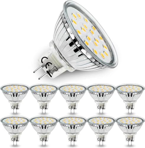 Allesgute GU5.3 LED Lampe, 5W MR16 LED Bulbs 12V Ersatz für 45W Halogen Leuchtmittel, Neutralweiß 4500K 450lm Birne 120 Grad AC/DC 12 Volt Spot, 10Stück von Allesgute