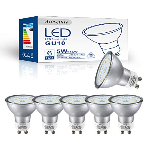 Allesgute GU10 LED Lampe 5W 500 Lumen LED Birnen Ersatz für 45W Halogen Leuchtmittel Neutralweiß 120 Grad Abstrahlwinkel Spot 230V Nicht Dimmbar 6er Set von Allesgute