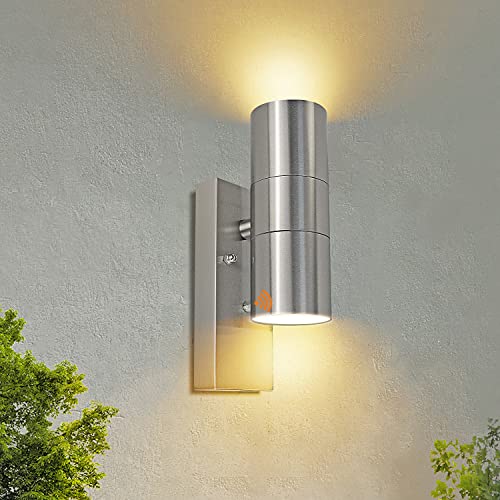 LED Außenlampe mit Bewegungsmelder Modern IP44 GU10 Außenleuchte Edelstahl Gebürstet Up Down Wandlampe für Porch Garten Balkon LED Außenlampe mit Bewegungsmelder Modern IP44 GU10 Außenleuchte Edelstahl Gebürstet Up Down Wandlampe für Porch Garten Balkon von Allesgute