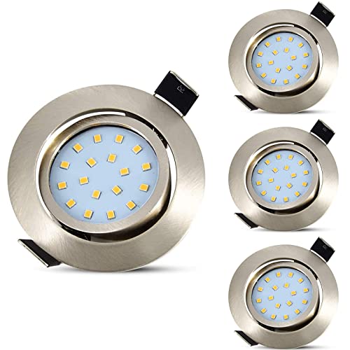 Allesgute LED Einbaustrahler Flach 28mm 5W Warmweiß Schwenkbar Einbauspots Edelstahl Gebürstet Rund Spots 230V 450LM für Küche Wohnzimmer Schlafzimmer 4er Set von Allesgute