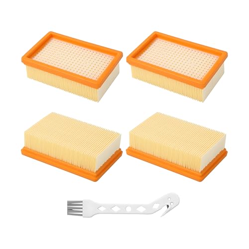 4 Stück für Kär-cher Staubsauger Filter, Flachfaltenfilter für Kär-cher WD4 WD5 WD6 MV4 MV5 MV6, Mehrzwecksauger Zubehör, Waschbar, Wiederverwendbar, 1 Bürste Ersatzfilter für Nass und Trockensauger von Alleshelfer