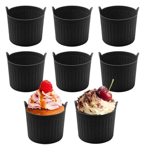 Alleshelfer Heißluftfritteuse Auflaufförmchen, 8 Stück Silikon Air Fryer Eierformen, Silikon Muffinförmchen Airfryer, Heißluftfritteuse Muffinförmchen Backformen für Kuchen und Pudding, Schwarz von Alleshelfer
