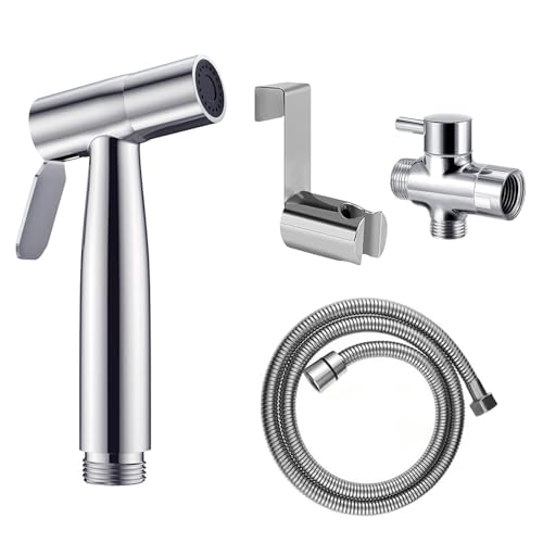 Bidet Handbrause Edelstahl mit Schlauch 2M, handbrause für waschbecken mit Wasserhahn Spender und G1/2" Ventil, Waschbecken Duschkopf Handbrause-set Doppelstrahl Modus, Düse, Wandhalterung von Alleshelfer