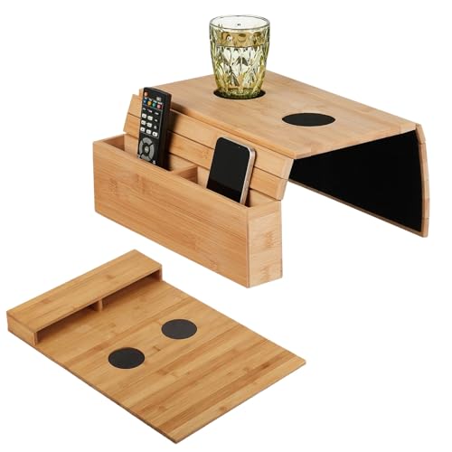 Sofatablett Armlehne, Sofaablage mit 2 Untersetzern, Holz Sofa Tablett Armlehne, Sofa Armablage, Sofa Armlehnentisch 34 x 16 x 8 cm Armlehnen-Organizer für Sofalehne von Alleshelfer