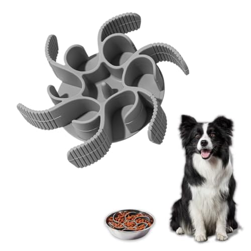 Anti Schling Napf Hund Einsatz Silikon, Langsamer Fressnapf für Hunde Katzen, Slow Feeder Napfeinlage mit Saugnäpfen, rutschfest Flexibel für Trocken Nassfutter, kompatibel mit Edelstahlnapf von Alleshelfer