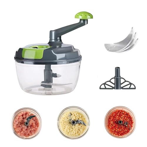 Zwiebelschneider Manuell, Zwiebelschneider mit Seilzug, Multizerkleinerer Manuell, Gemüseschneider Haushalt Kordelzug Design, Handbuch Gemüsehacker, Shredder Fleischmixer, Küchenbedarf (Grau-1500ML) von Alleshelfer