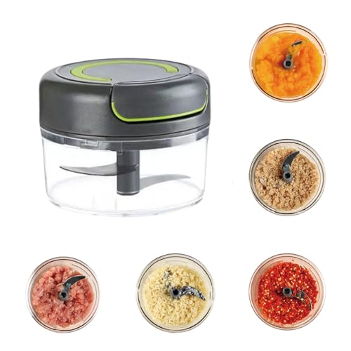 Zwiebelschneider, Zwiebelschneider mit Seilzug, Multizerkleinerer Manuell, Gemüseschneider Haushalt Kordelzug Design, Onion Slicer, Handbuch Gemüsehacker, Shredder Fleischmixer(Grau-160ML) von Alleshelfer