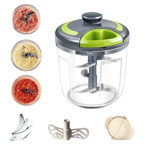 Zwiebelschneider, Zwiebelschneider mit Seilzug, Multizerkleinerer Manuell, Gemüseschneider Haushalt Kordelzug Design, Handbuch Gemüsehacker, Shredder Fleischmixer, Küchenbedarf (Grün-900ML) von Alleshelfer