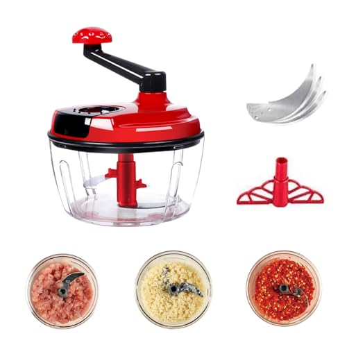 Zwiebelschneider, Zwiebelschneider mit Seilzug, Multizerkleinerer Manuell, Gemüseschneider Haushalt Kordelzug Design, Handbuch Gemüsehacker, Shredder Fleischmixer, Küchenbedarf (Rot-1500ML) von Alleshelfer