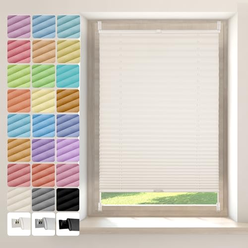 Allesin zen Plissee ohne Bohren Plissees Klemmfix Beige 68x200cm (BxH), Easyfix Faltrollo Plisseerollo mit Klemmträger, Jalousie Rollos für Tür & Fenster, Sichtschutz und Sonnenschutz von Allesin zen
